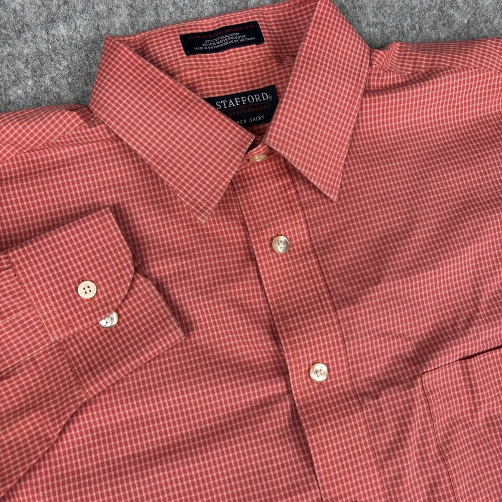 Stafford Performance Dress Shirt Mens 16-34 Salmon Button Up The Super Shirt EUC